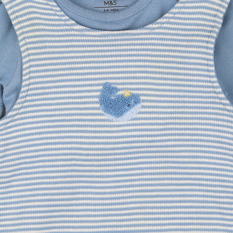 Blue stripe jersey dungarees with blue bodysuit wh