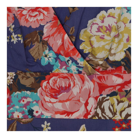 Mid Blue Large Floral Cotton Stretch summer dress