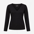 Top Long Sleeve Deep V Neck Ribbed Knit Black