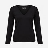 Top Long Sleeve Deep V Neck Ribbed Knit Black