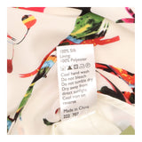 Ivory Silk Tropical Bird Print V Neck Wrap Midi Dr