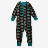 Brown and teal truck zip sleepsuit