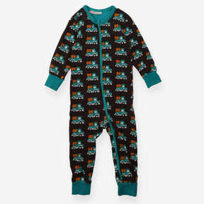 Brown and teal truck zip sleepsuit