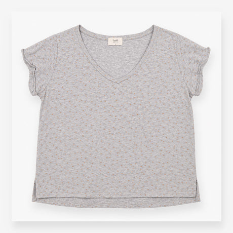 T-Shirt Grey Marl Foil Fleck V-Neck Short Sleeve