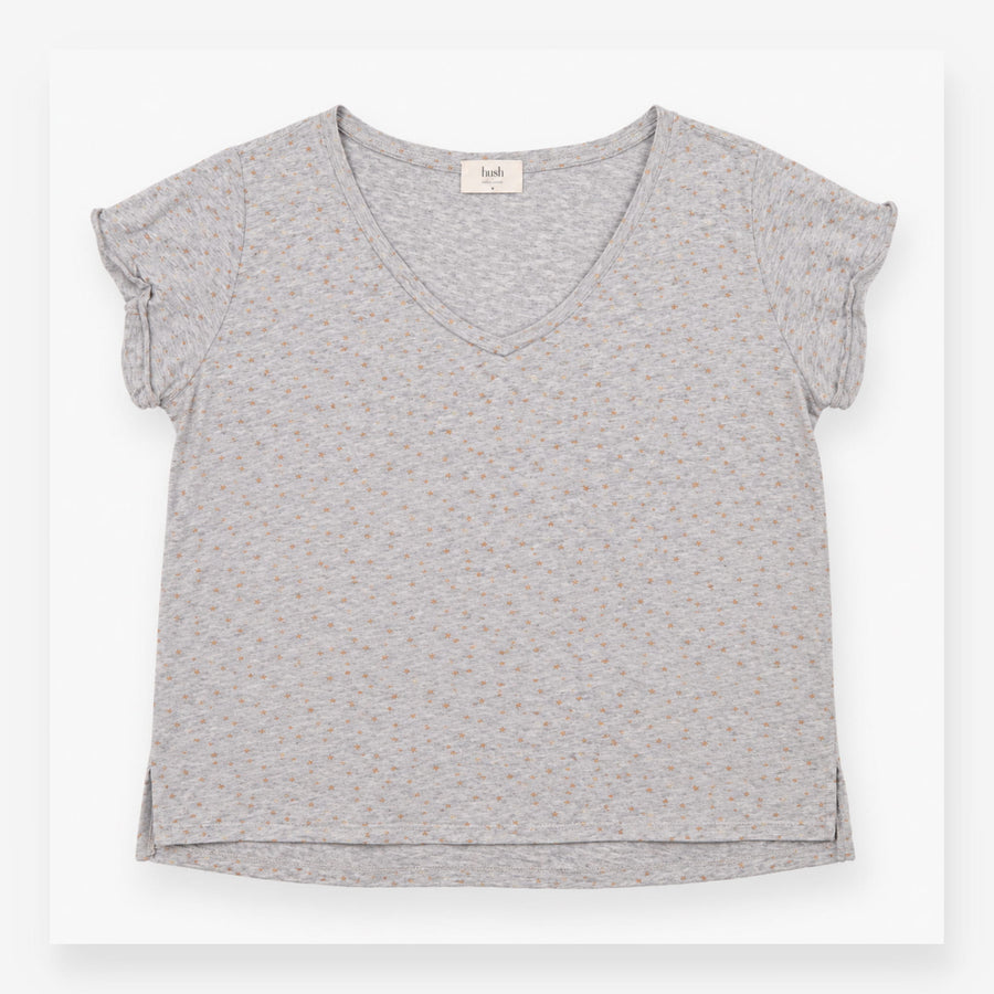 T-Shirt Grey Marl Foil Fleck V-Neck Short Sleeve