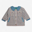 Shacket with blue striped collar