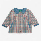 Shacket with blue striped collar