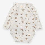 Bodysuit LS white woodland animals brown pocket