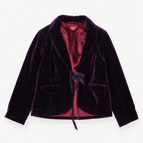 Velvet Blazer Silk Blend Open Front Purple