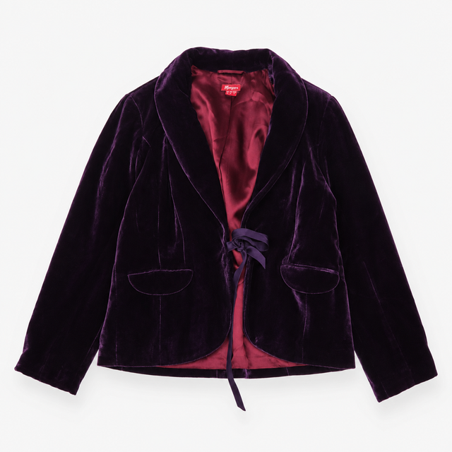 Velvet Blazer Silk Blend Open Front Purple