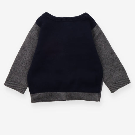 Knit Cardigan Grey V Neck Navy and 2 Pockets