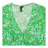 Dress V-Neck Button Front Abstract Print Green