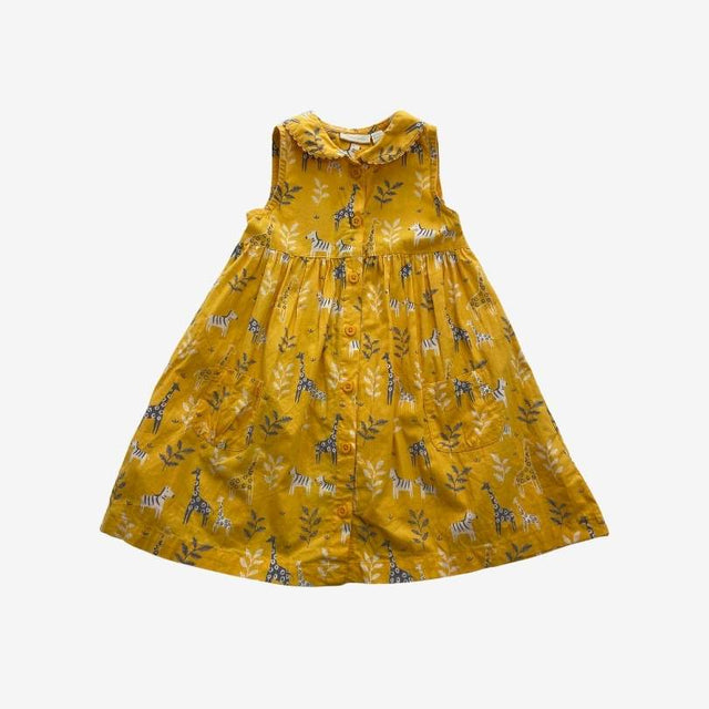 Yellow Sleeveless Woven Giraffe Dress