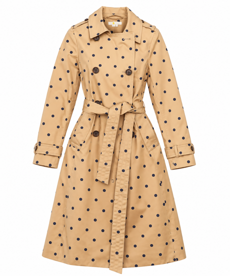 Trench Coat Tan Polka Dot Belted Double Breasted