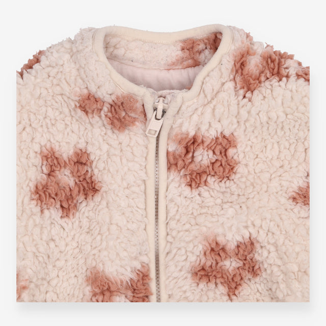 Cream Fleece Coat with Flowers