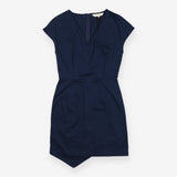 Navy V Neck Sleeveless Structured Cotton Dress