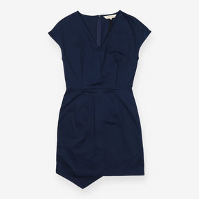 Navy V Neck Sleeveless Structured Cotton Dress