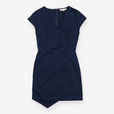Navy V Neck Sleeveless Structured Cotton Dress