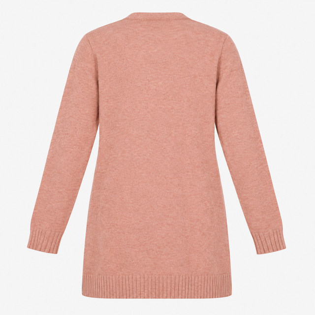 Rose Brown Longline Open Front Cardigan with Pocke