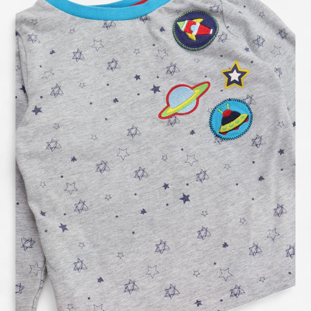 Long sleeve t-shirt grey rocket and planets
