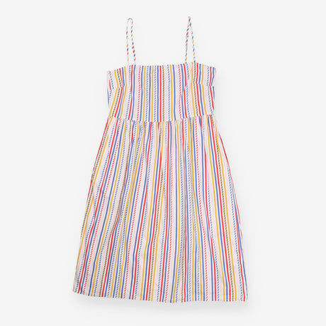 Midi Dress Multicolour Nautical Stripe Cotton Tie 