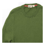 Olive Green 100% Merino Wool Ribbed Knit Crew Neck