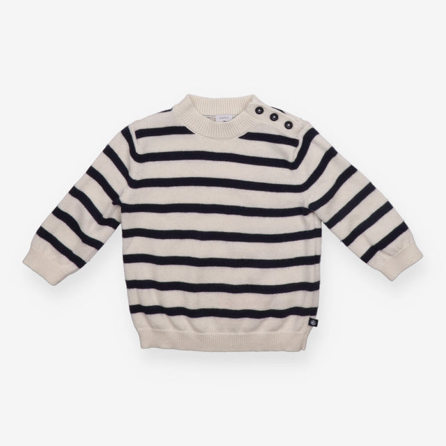 Jumper Knit White and Navy Stripe