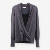 Hobbs Metallic Silver Sparkle Faux Wrap Mock Layer