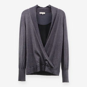 Hobbs Metallic Silver Sparkle Faux Wrap Mock Layer