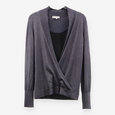 Hobbs Metallic Silver Sparkle Faux Wrap Mock Layer