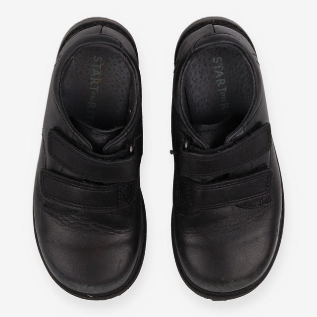 Shoes Black Leather 2 Strap Rip Tape