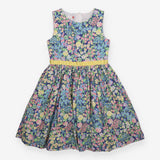 Floral dress with yellow waistband