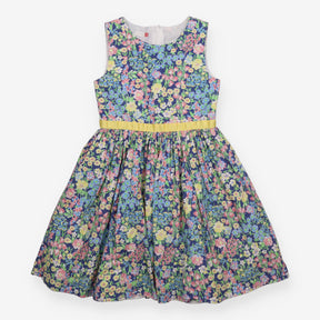 Floral dress with yellow waistband