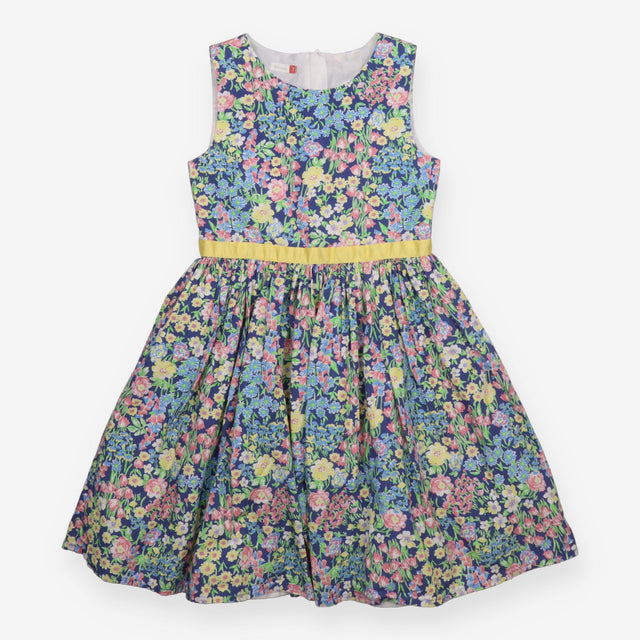 Floral dress with yellow waistband