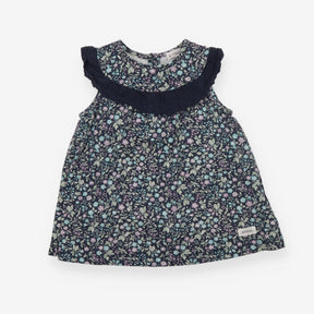 Navy Floral Dress with Frill Detail