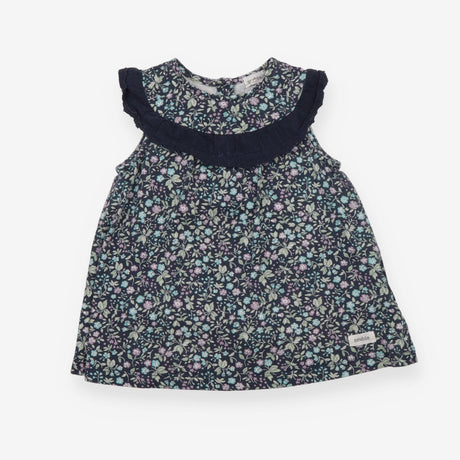 Navy Floral Dress with Frill Detail