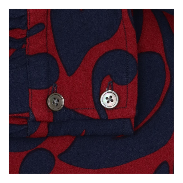 Blouse Navy Red Abstract Floral Tie Neck