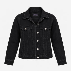 Washed Black 100% Cotton Button Front Denim Jacket