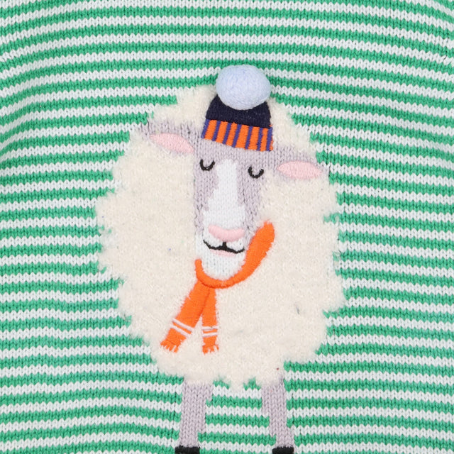 Sweater knit sheep green and white striped 