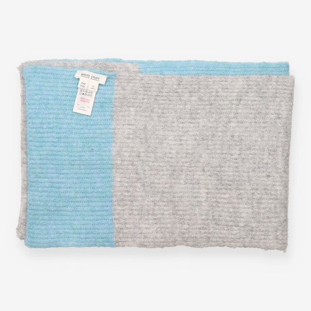 Knitted Scarf Blue Grey Colour Block Soft Oversize