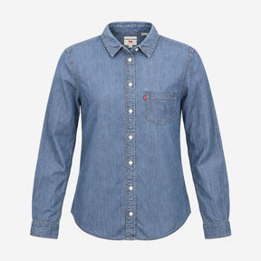 Mid Wash Blue 100% Cotton Denim Red Tab Long Sleev