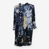 Floral Linen‑Blend Long‑Sleeve Collared Button Dre
