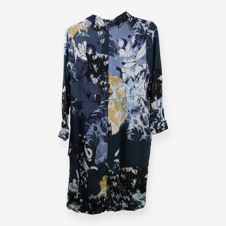 Floral Linen‑Blend Long‑Sleeve Collared Button Dre