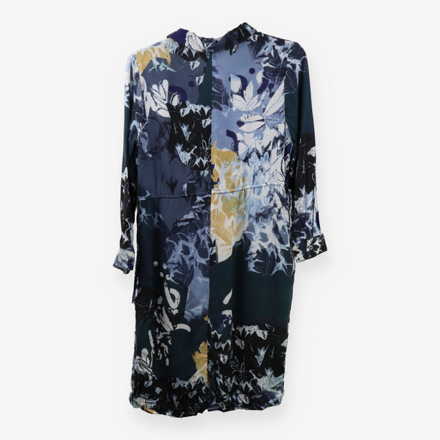 Floral Linen‑Blend Long‑Sleeve Collared Button Dre