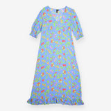 Blue Fruit Print Midi Tea