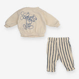 Outfit Cream Sweater and Blue Stripe Trousers