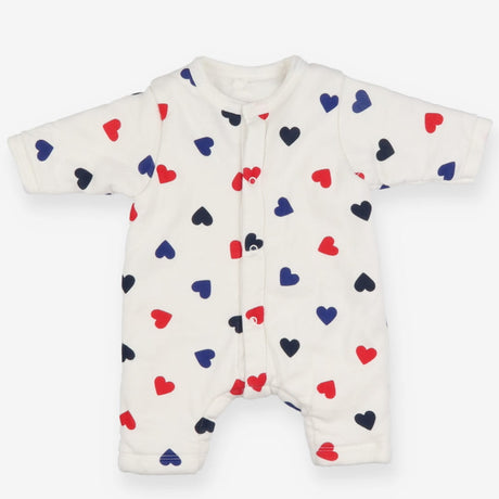 Padded footless romper white with hearts