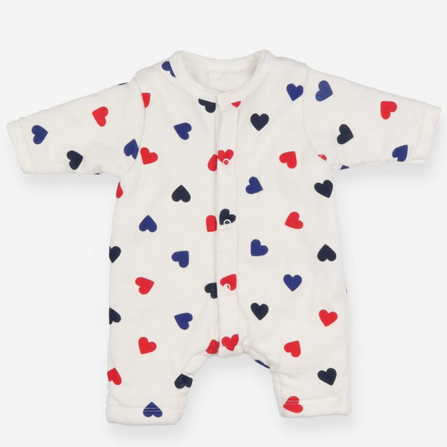 Padded footless romper white with hearts