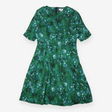 Midi Dress Green Blue Abstract Floral Pleated Skir