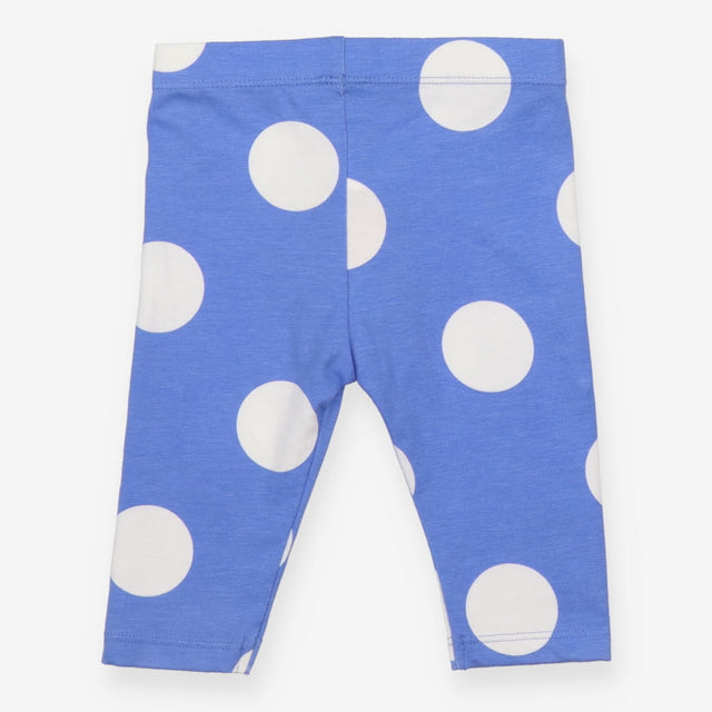 Blue leggings with white polka dots